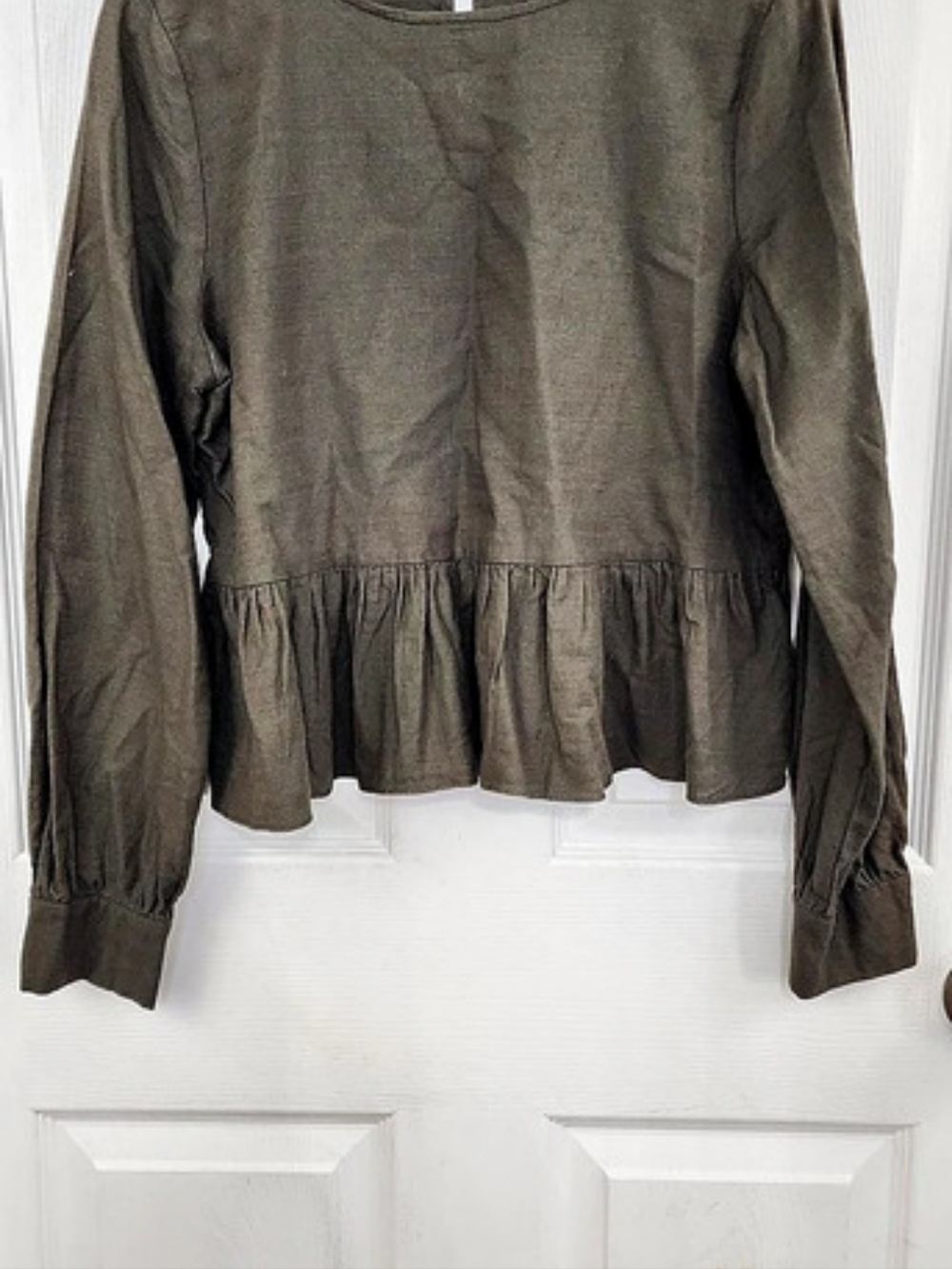 Copper Key Cotton Peplum Blouse in Green Size Small